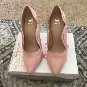 Pink suede high heels